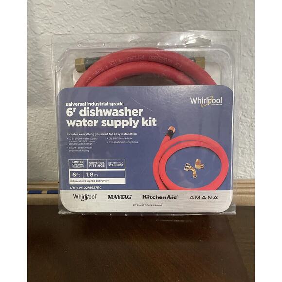 Whirlpool W10278627RC Universal Industrial-Grade 6’ Dishwasher Water Supply Kit - Picture 2 of 3